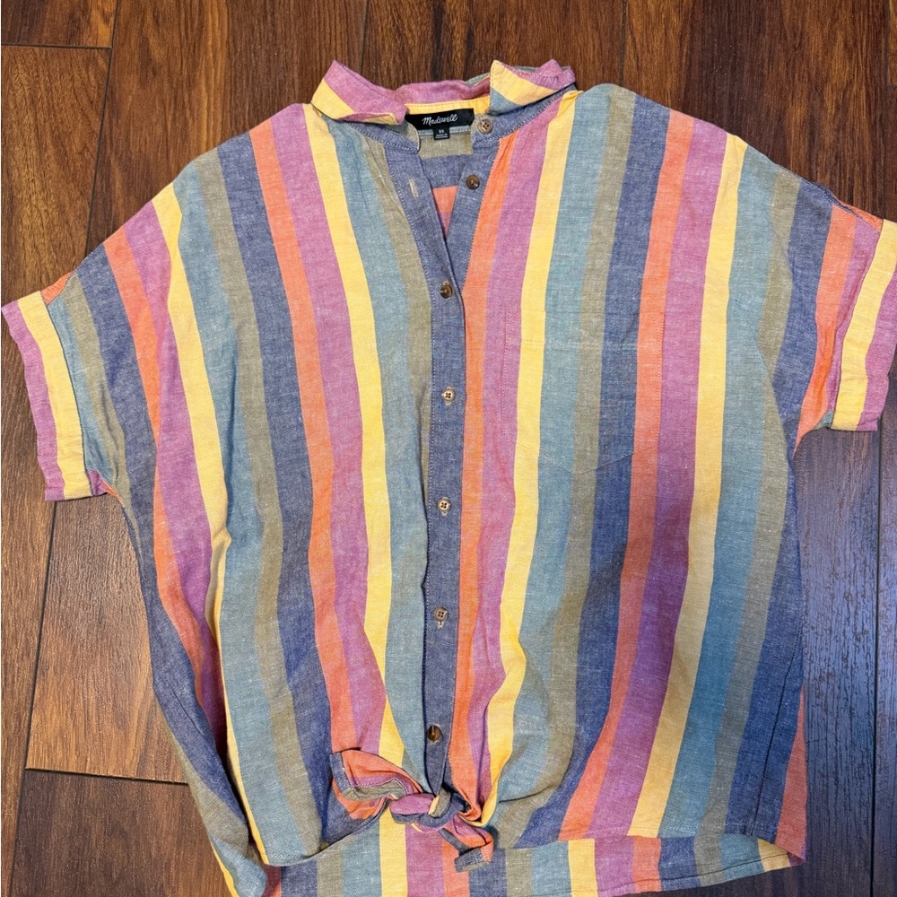 Madewell Striped Button Down Shirt - Pink, Orange, Yellow, Blue